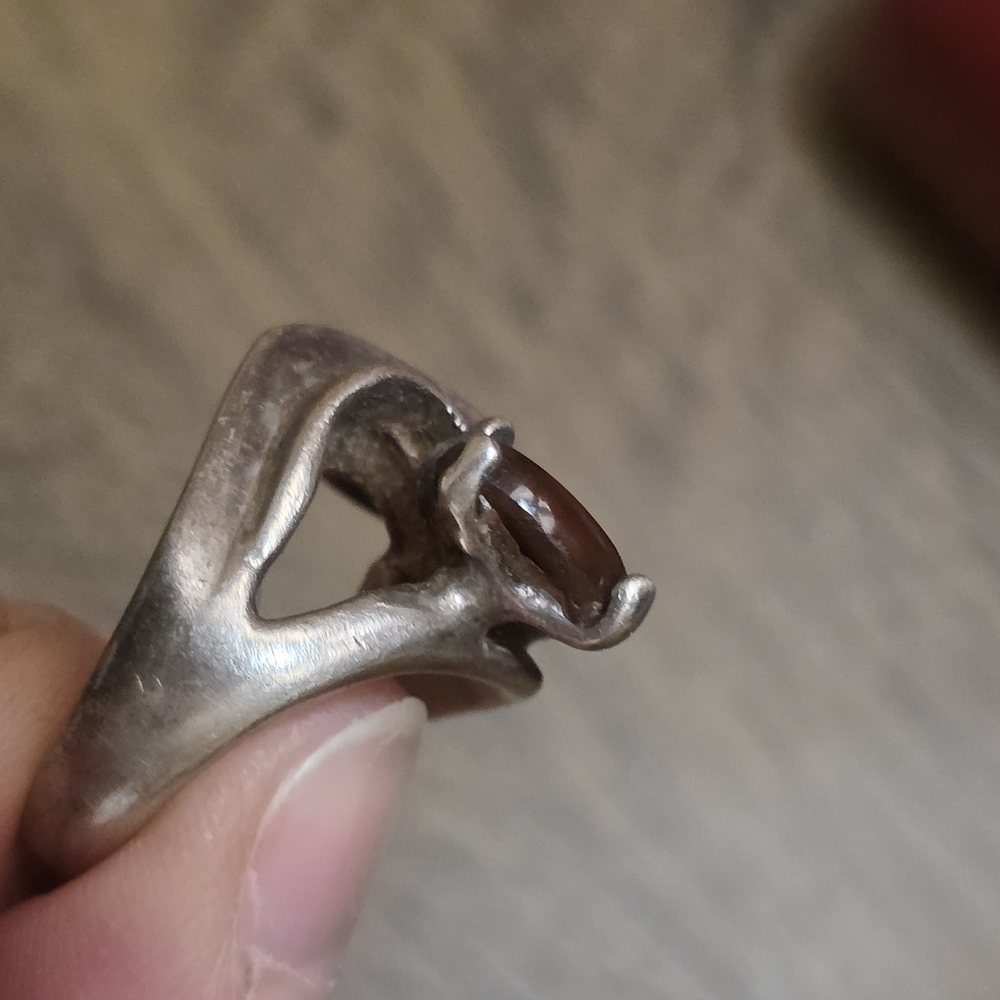Stunning Vintage Avante Garde Sterling Silver Fire Agate Ring By Rancho Allegre - Picture 6 of 13